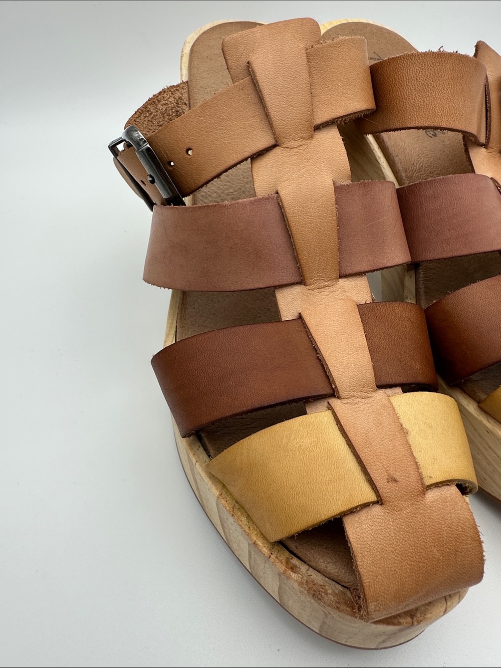 Free People Bellevue Clogs Leather Chunky Wood Fisherman Platform Sandals 39 8.5 - Picture 5 of 16